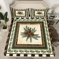 thumbnail image 2 of jejeloiu Wild Pine Cone Twin Sheet Sets,Geometric Plaid Pattern Twin Fitted Sheet,Brown Beige Green Flat Sheet For Boys Kids,Breathable Home Decor,3pcs, 2 of 7