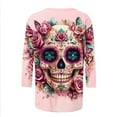 thumbnail image 4 of Aobny Women's Streetwear T-Shirt Party Skull Clothes Floral 3/4 Sleeve Crew Neck T-shirts for Adult, 4 of 6