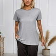 thumbnail image 4 of Daznico Women's Asymmetrical Hem Tee, Crew Neck Short Sleeve Casual Everyday Top,S, 4 of 5