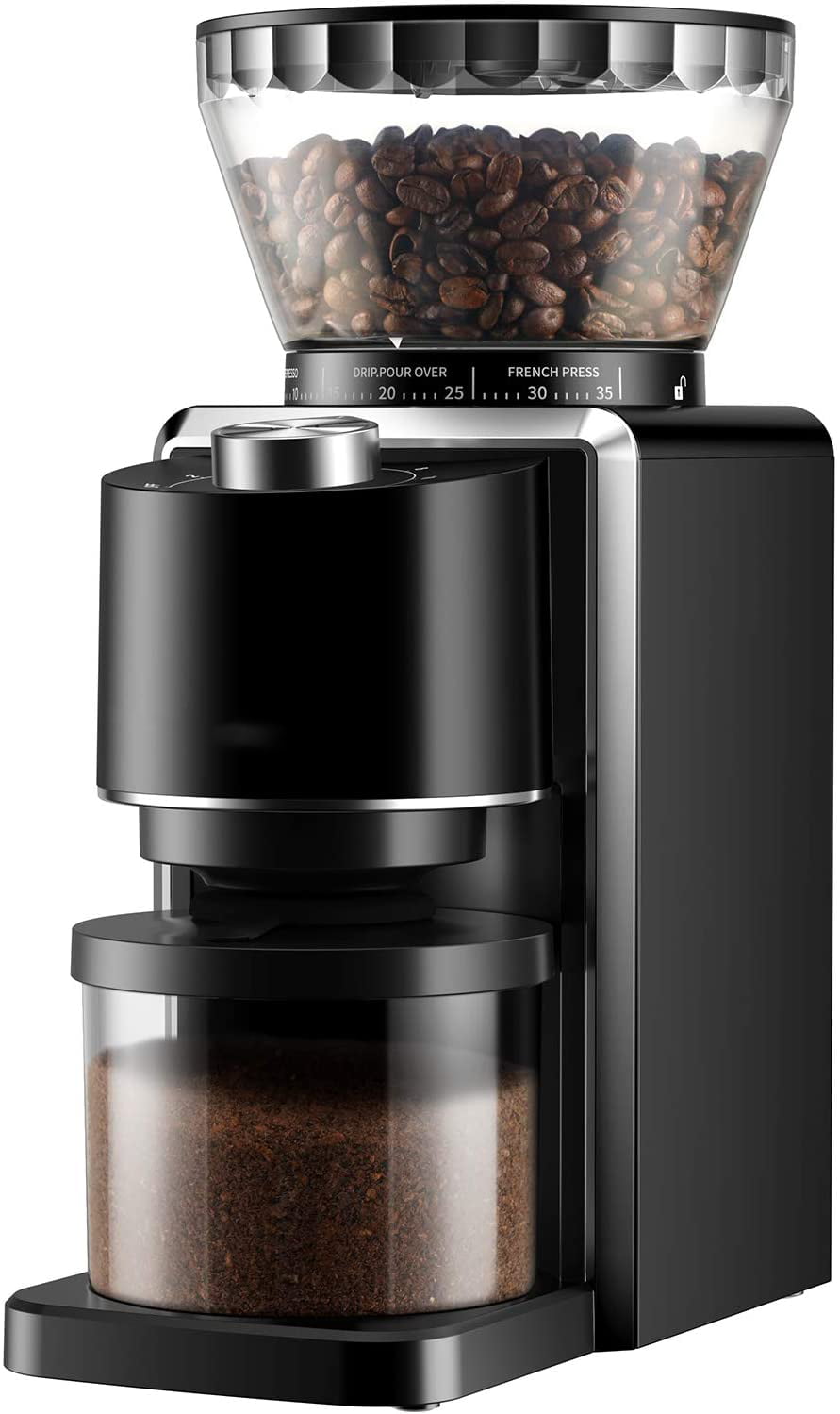 Ceramic Coffee Grinder Adjustable Burr Conical Coffee Grinder with 15 Precise Grind Setting for 2-10 Cups Pour Over & French Press Coffee Drip Coffee Black Electric Coffee Grinder for Espresso 