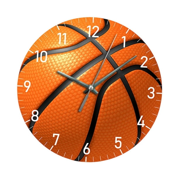 Reloj de pared de baloncesto decorativo redondo, silencioso, sin tictac, para comedor. Naranja 10 pulgadas
