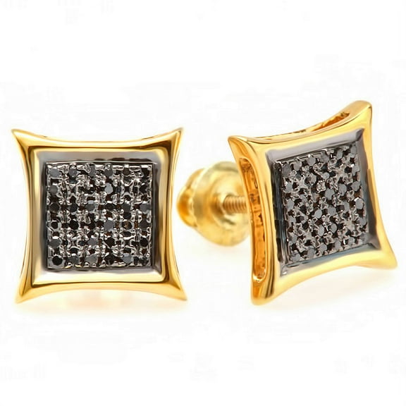 Dazzlingrock Collection 0.15 Carat (ctw) 10K Black Round Diamond Micro Pave Setting Kite Shape Stud Earrings, Yellow Gold