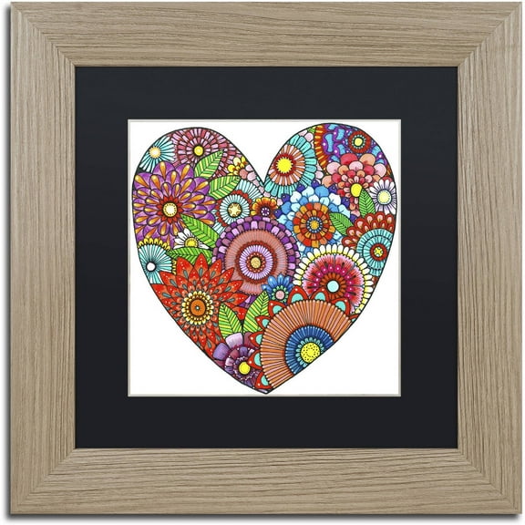 Trademark Fine Art "Floral Heart" Canvas Art by Hello Angel, Black Matte, Birch Frame