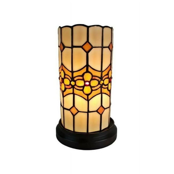 Amora Lighting Tiffany Style Accent Lamp 10" Tall Stained Glass White Floral Nightstand Bedside Bedroom Gift AM088ACCB