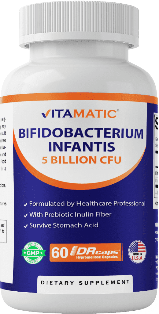 (2 pack) Vitamatic Bifidobacterium Infantis - 5 Billion per DR Capsule - 60 Count - Digestive Support - Made with Prebiotic Inulin Fiber