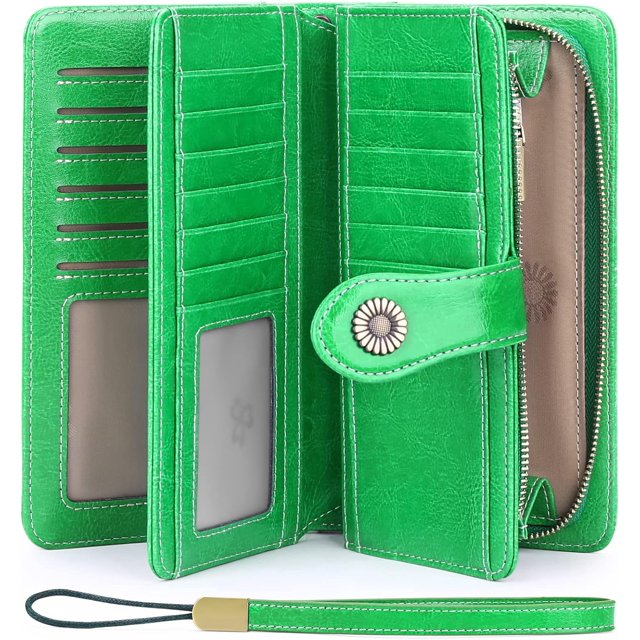 LAICAIW Women's Wallet Genuine Leather RFID Blocking Large Capacity Trifold Ladies Wallet, BG-Fruit Green, Compact