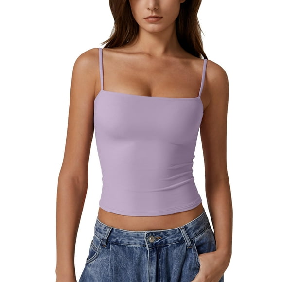 Camiseta sin mangas QINSEN para mujer con doble forro, básica, color morado, talla L