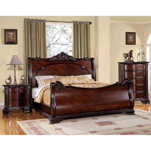 Furniture Of America Cane Traditional Cherry Solid Wood Sleigh Bed California King Com Furniture Of America Cane Traditional, Solid Wood Sleigh Bed King
