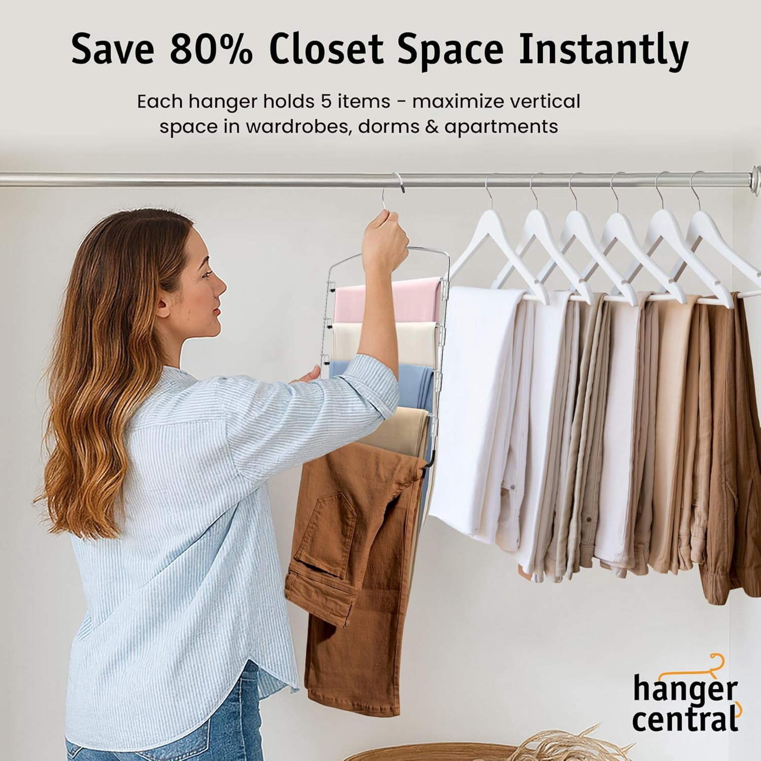 Hanger Central 3 Pack Silver Metal Swing Arm Pants Hangers 5 Tier