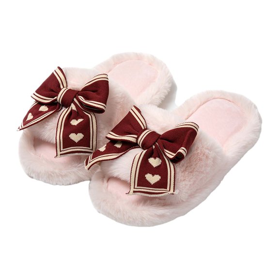 XIMIN Teen Girls Breathable Slippers Plush Flat House Shoes, Warm Velvet Indoor Slippers for Bedroom and Home Wear (Pink, 8)