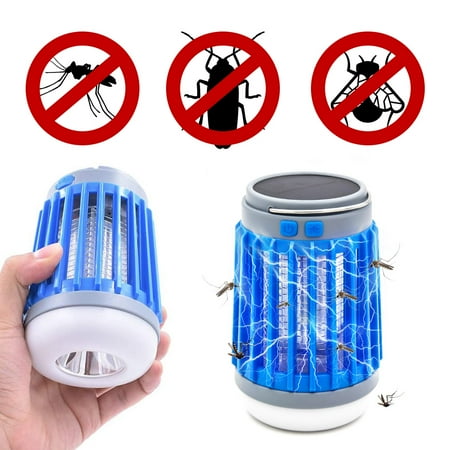 AMERTEER 3-in-1 Bug Zapper Solar Mosquito Killer Lamp Camping Lights USB Rechargeable Fly Zapper Led Killer Lantern Waterproof Outdoor Indoor Night Light for Bedroom Kitchen Hotel Office