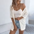 thumbnail image 2 of UVEASISHA Women Short Sleeve Crochet Cardigans Lightweight Summer Boho Kimono Cardigan Open Front Oversized Knit Sweaters White M, 2 of 9