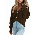 thumbnail image 2 of Women'S Chunky Knit Open Front Sweater Long Sleeve Button Loose Short Cardigan Outerwear Coats Coffee Color S, 2 of 6