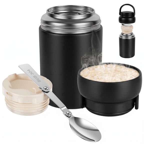 FUYGRCJ 20.3 oz/600ml Insulated Food Container with Foldable Spoon, Wide Mouth Soup Flask with Handle