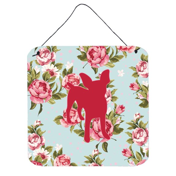 Chihuahua Shabby Chic Blue Roses Wall or Door Hanging Prints Blue