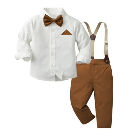 

Fshinging Toddlers Outfits Boys Long Sleeve Shirt Tops Pants With Tie Child Kids Gentleman Party Dress