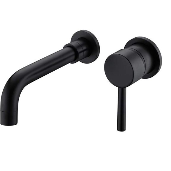 JERFIT Matte Black Modern Bathroom Sink Faucet Single Handle Wall Mounted Brass Waterfall Spout for Vessel Vanity