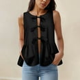 thumbnail image 2 of vigerkar Women Trendy Bow Tie Front Tank Tops Sleeveless Peplum Ruffle Blouse Tie Up Summer Casual Dressy Tunic Black, L, 2 of 7