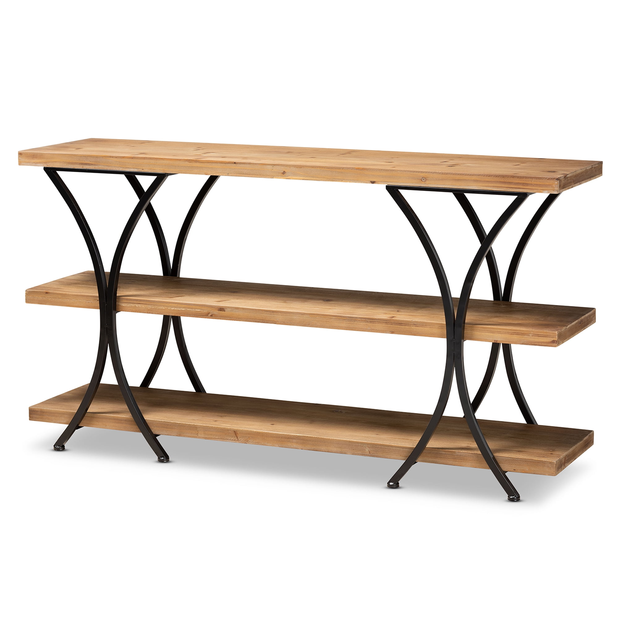 Baxton Studio Terrell Industrial Wood and Metal 3 Tier Console Table, Natural