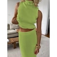 thumbnail image 5 of Women'S 2 Piece Outfit Sleeveless Knit Tank Top Bodycon Long Skirt Set Loungewear Green L, 5 of 8