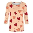 thumbnail image 4 of WREESH Women's 3/4 Sleeve Tops Valentine's Trendy Heart Printed Shirts Blouses Casual Summer Crew Neck T-Shirts Red, 4 of 5