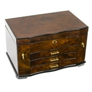 Luxury Giftware by Jere Walnut Burl Inlay 3 Drawer With Swing-Out Sides Jewelry Box