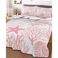 thumbnail image 3 of Quilts Twin Size Bedding Set, Coastal Pink Lightweight Quilted Comforter, Ocean Coral Starfish Shell Modern Sea Soft Reversible Bedspread Coverlet with Pillow Covers for All Season, 68" x 86", 3 of 7