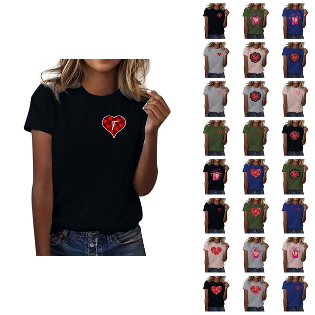T-shirts de la Saint-Valentin pour Femmes 2026 à la Mode Manches Courtes Col Rond avec Cœur Graphique