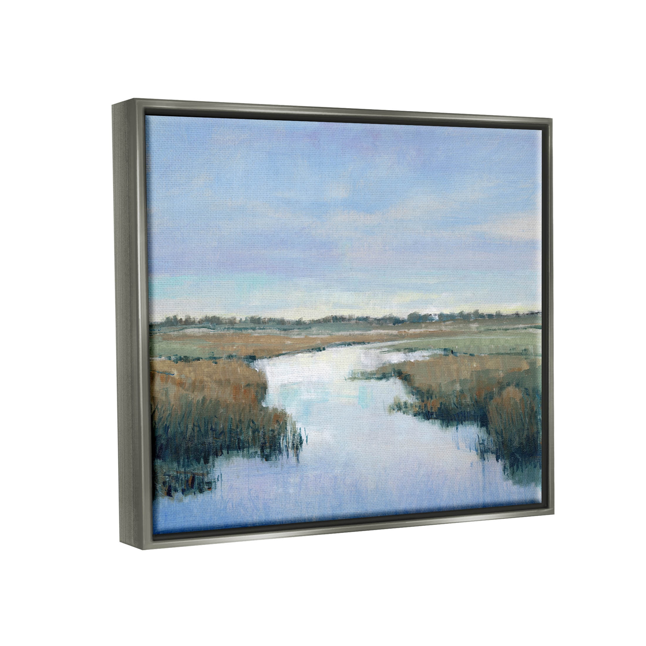 Stupell Industries Rural River Countryside Marsh Landscape Painting Luster Gray Floating Framed Canvas Print Wall Art, Design by Tim OToole