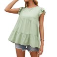 thumbnail image 2 of QualitChoice Hauts à Manches Courtes en Dentelle Été Col Rond T-shirt Décontracté Vert G, 2 of 6