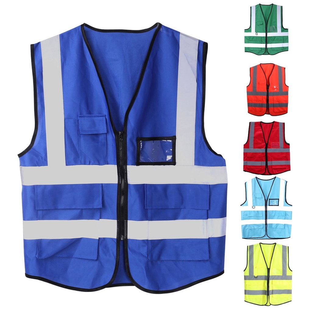 Multicolor Hi-Vis Safety Vest Reflective Jacket 5 Pockets Security Waistcoat CA 