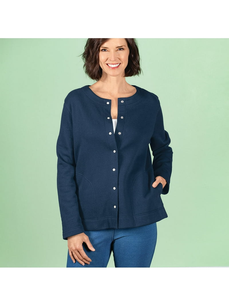 トップス STANDARD JOURNAL SJ Snap sweat cardigan Snap Front Sweatshirt Cardigan by Sawyer Creek, Navy Blue, X