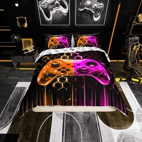 Erosebridal Gradient Orange Pink Gampad Duvet Cover Twin, Gamer Game Bedding Sets Twin Size for Teens Bedroom Decor, Reversible 2 Pieces (No Comforter)