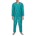 thumbnail image 3 of Salouo Diamond Shaped Print Button-Front Long Sleeve Pajama Set for Men, Soft 2Pjs Men's Long Sleeve Sleepwear-Medium, 3 of 7