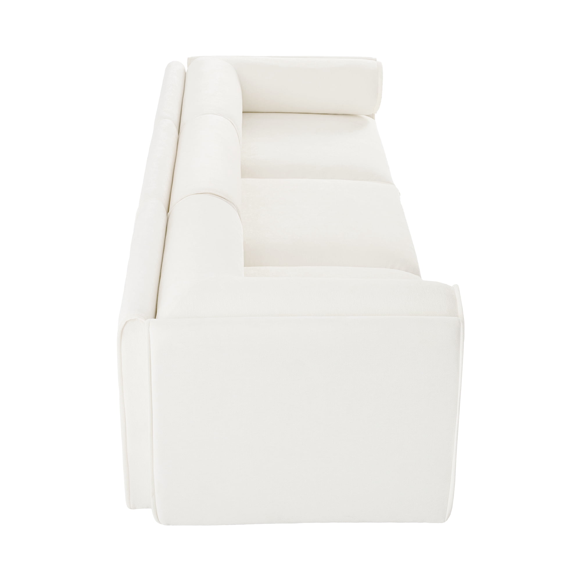 Gewnee Elegant 109" Deep Seat White Chenille Sofa with Hidden Storage Seat, Cylindrical Backrest and Armrests, Contemporary 3-Seater Couch For Compartment