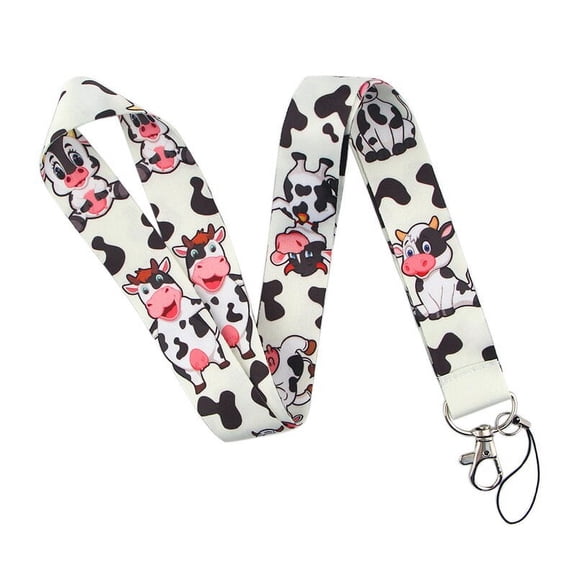 Anime Source Cow Print Black White Color Cartoon Farm Animals Lanyard Keychain ID Badge Holder