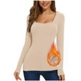 thumbnail image 1 of Womens Long Sleeve Thermal Shirts Square Neck T Shirts Underwear Tops Basic Fitted Tees, 1 of 6