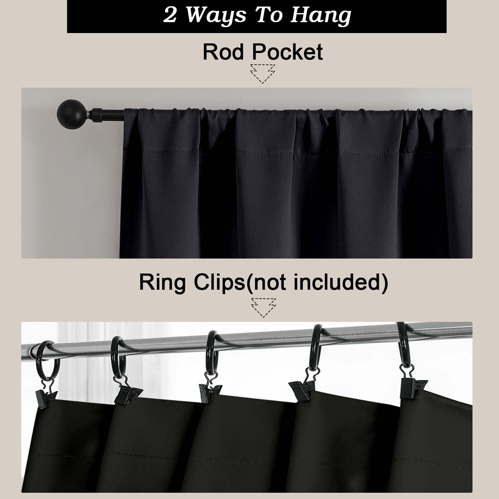 Patin SMWG Rod Pocket Blackout Curtains S2 Black 2x50x120"
