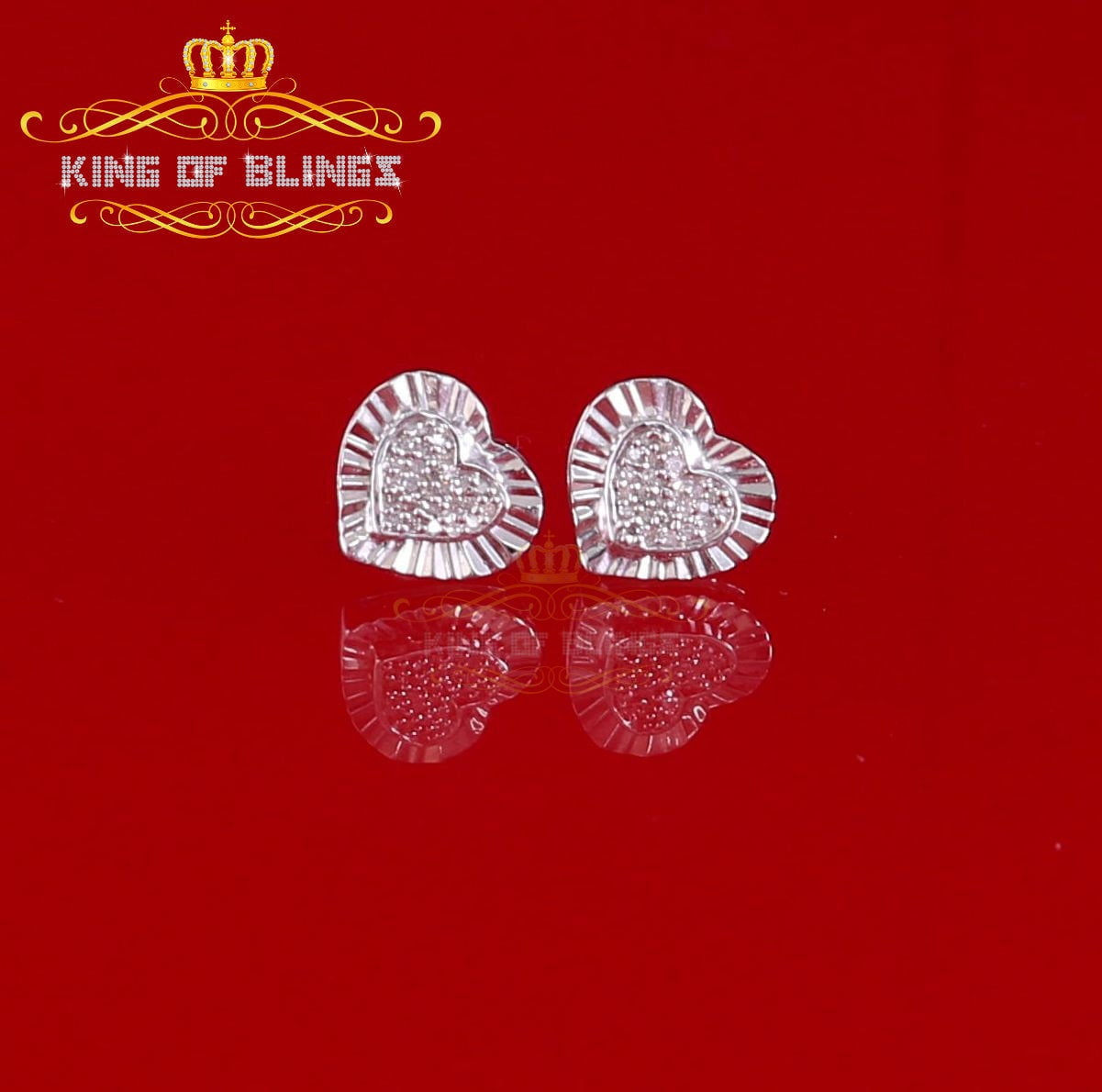 King of Bling's Aretes Para Hombre Heart 925 White Silver 0.15ct Diamond Women's Stud Earring