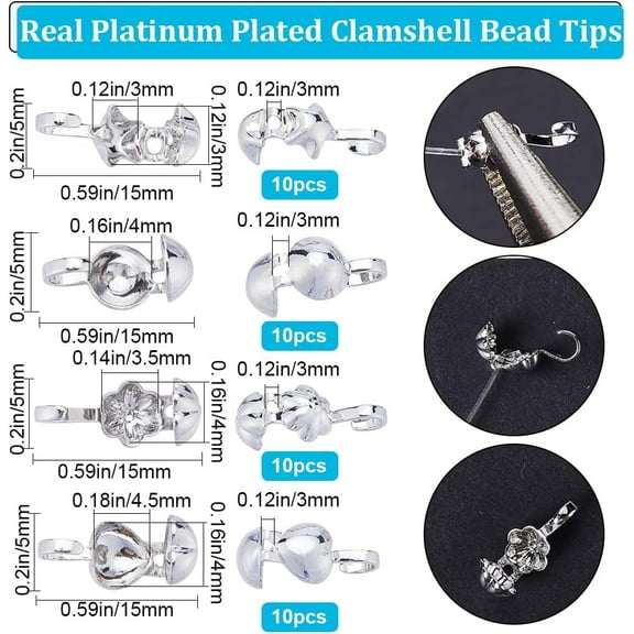 1box 40pcs 4 style Brass Bead Tips Calotte Ends Clamshell Knot Cover Heart & Round & Flower & Star 15x5mm Hole: 1~3mm Inner Diameter: 3~4.5mm 10pcs/style