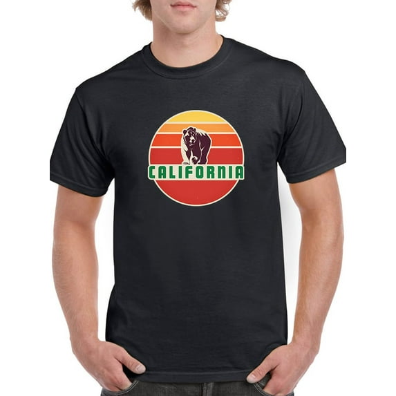 California Bear With Gradient Sun Background, Medium Front Graphic Men T-Shirt, Male Small