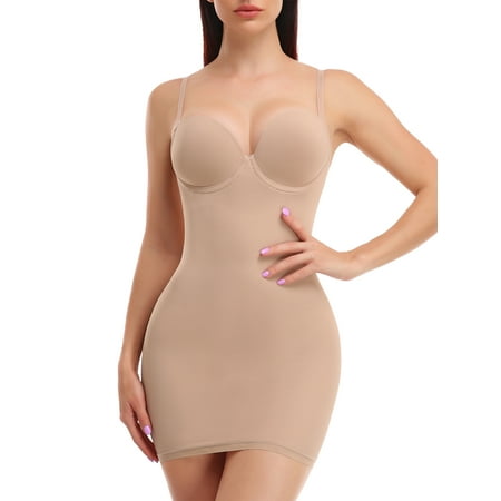 FITVALEN Women s Dress Full Slip Shapewear for Dress Seamless Bodysuit Lingerie Tummy Control Body Shaper with Built-in Bra Tops
