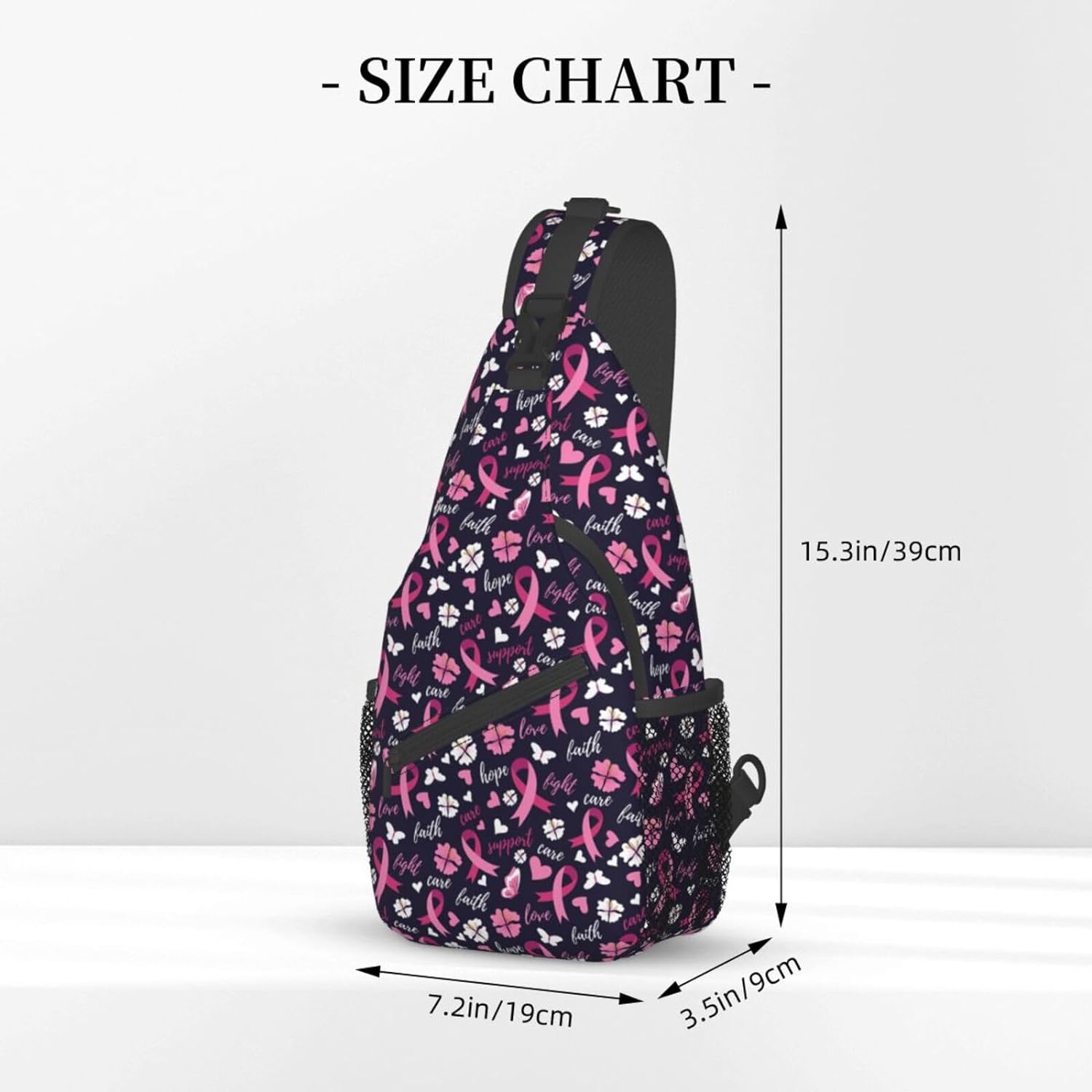 Breast Cancer Awareness Support Faith Love Hope Sling Bag Crossbody Hiking Travel Chest Bags Backpack Shoulder Daypack for Women Men