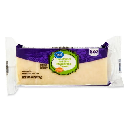 Great Value Low-Moisture Part-Skim Mozzarella Block Cheese, 8 oz Chunk