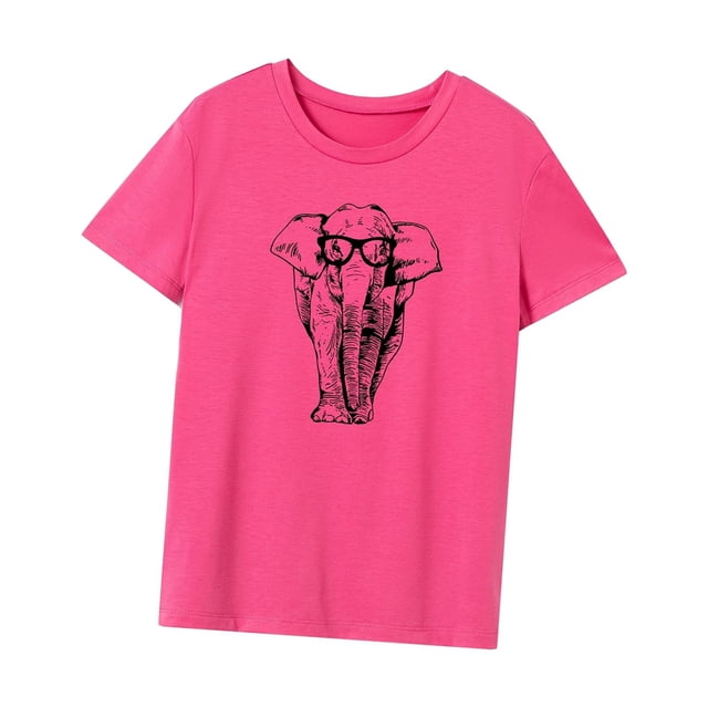 Camisetas de manga corta cómodas y novedosas para mujer, camisetas con cuello redondo Rosa Rosa