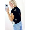 thumbnail image 2 of Women's Black Bow Print Scalloped Hem Short Sleeve Sweater T-Shirt - [ZhiHiMeRi] | (US 12-14)L, 2 of 12