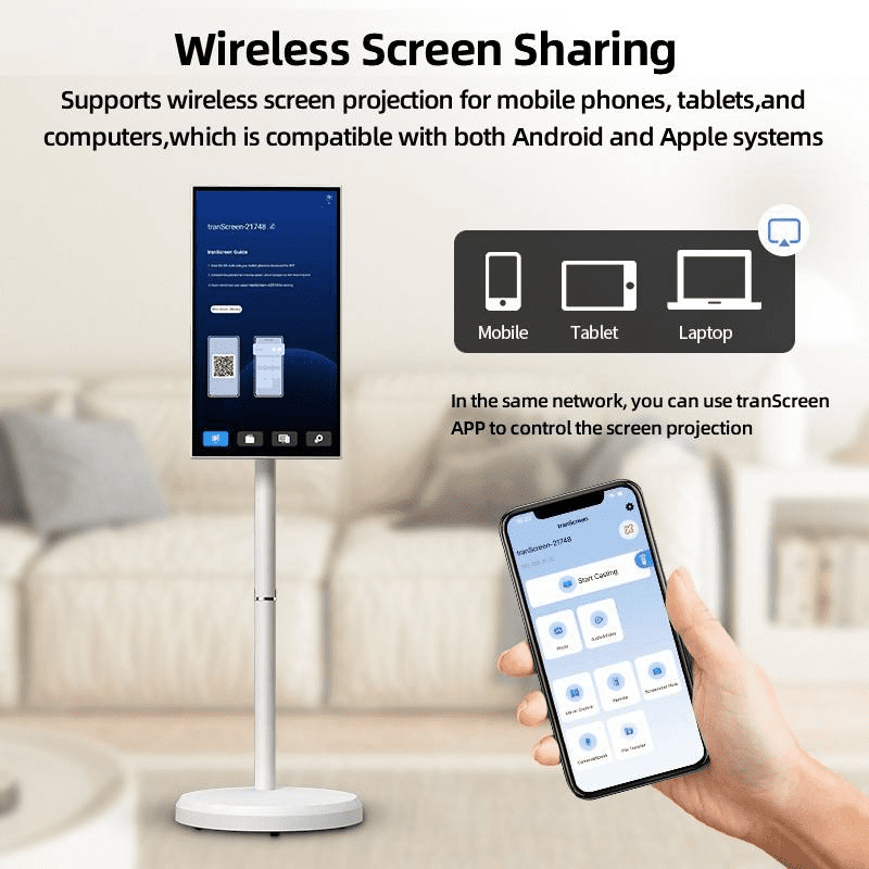 21.5" Portable Touchscreen Smart TV, FHD 1080p, Android, 4+64GB, Built-in 6000mAh Battery, For Indoor/Outdoor Use, Rotating Screen