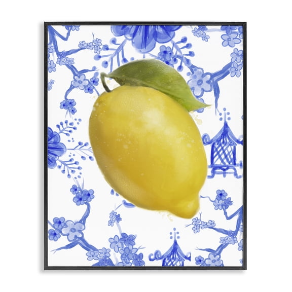Stupell Industries Lemon Over Chinoiserie Food & Beverage Painting Black Framed Art Print Wall Art, 11 x 14