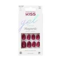 KISS Gel Fantasy Magnetic, Press On Nails, Set Us Free, Red, Short Oval, 28 Count