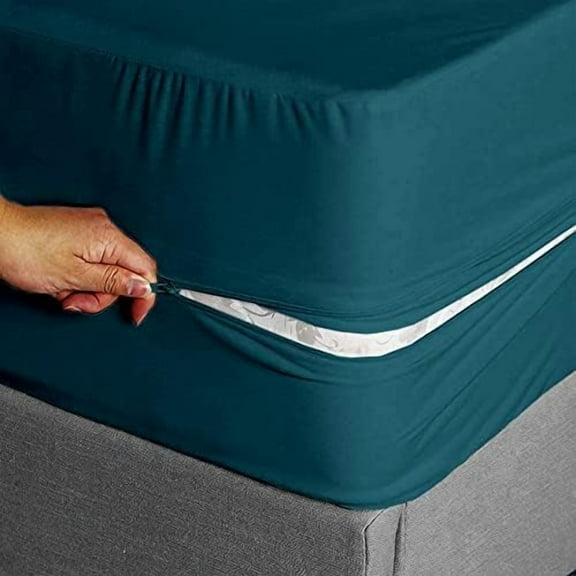 Zipper Fitted Sheet Queen Size 60" X 80" Inches Fit 8" Deep Pocket Teal, 600 TC 100% Egyptian CottonZipper Mattress Cover Queen Size Zipper Sheets Queen Size